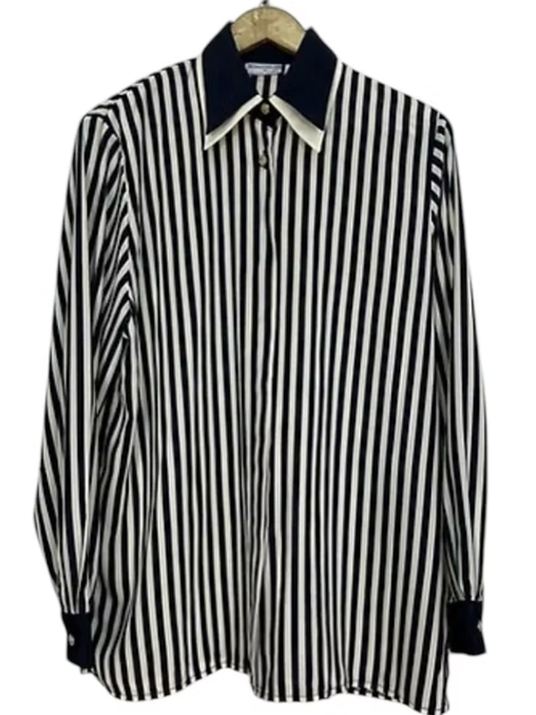Vintage Çift Yakalı Çizgili Gömlek
