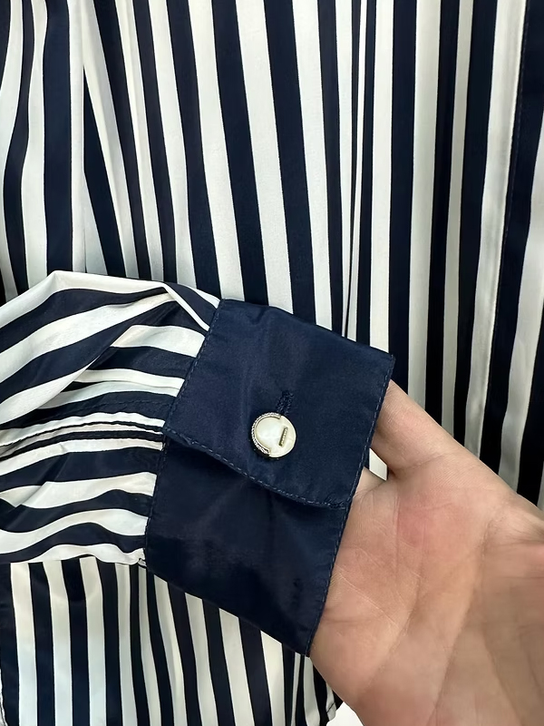 Vintage Çift Yakalı Çizgili Gömlek