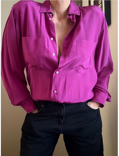 Vintage İpek Fuşya Gömlek