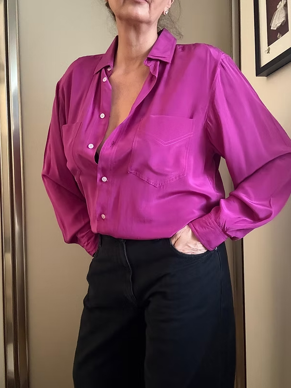 Vintage İpek Fuşya Gömlek