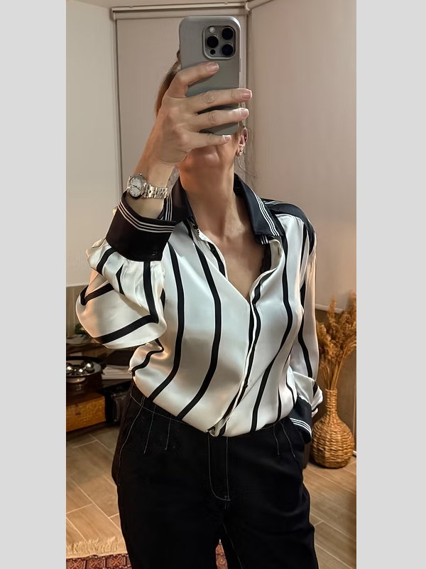 Vakko Çizgili İpek Gömlek