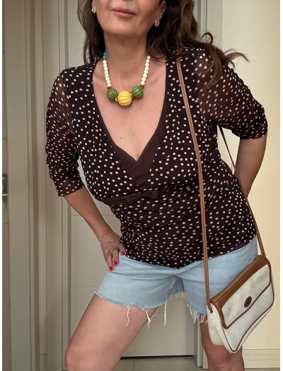 Vintage Puantiye Tül Bluz