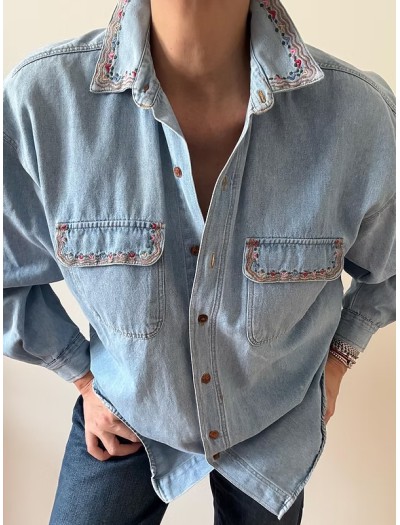 Vintage Nakışlı Jean Gömlek Vintage Nakışlı Jean Gömlek