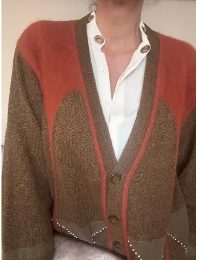 Vintage Made in Italy Süet Detaylı Angora Hırka Vintage Made in Italy Süet Detaylı Angora Hırka