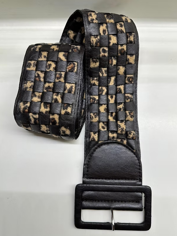 Vintage Leopar Detaylı Deri Kemer