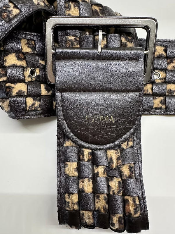 Vintage Leopar Detaylı Deri Kemer