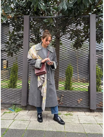 1980s Özel Dikim Yün-Kaşmir Gri Vintage Manto 1980s Özel Dikim Yün-Kaşmir Gri Vintage Manto