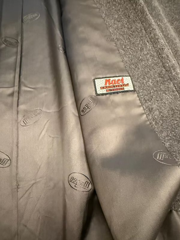 1980s Özel Dikim Yün-Kaşmir Gri Vintage Manto