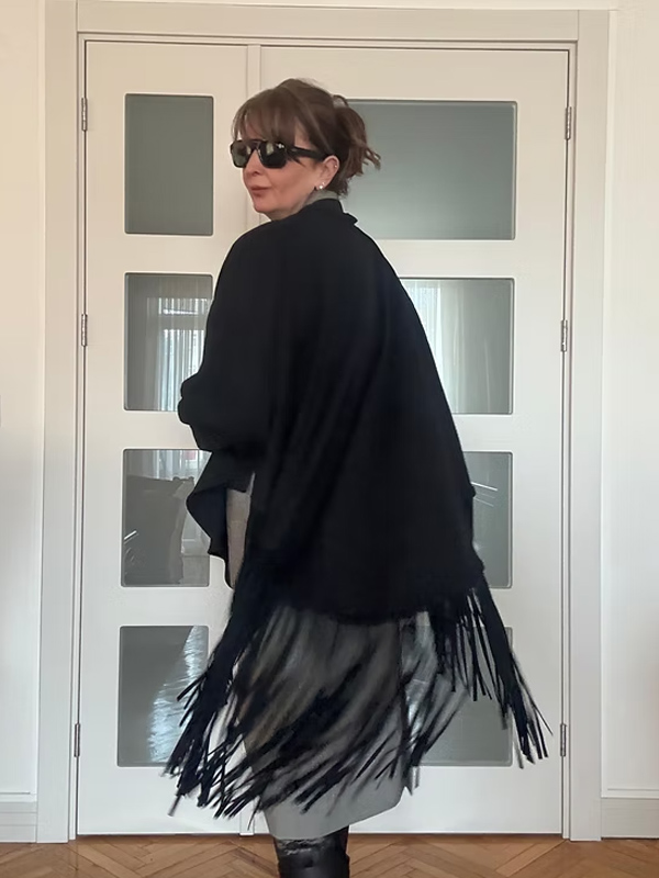 Vakko Vintage Süet Püsküllü Pelerin