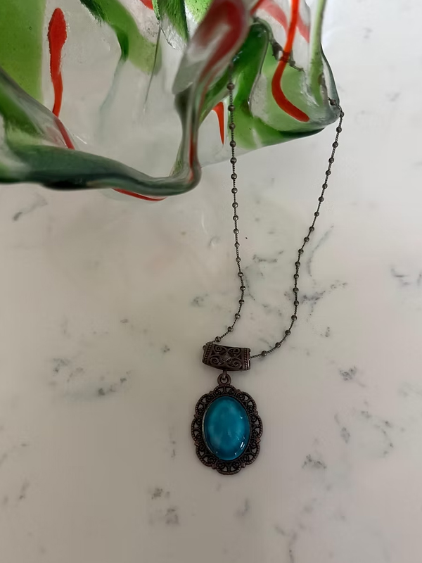 Vintage Turkuaz Taşlı Kolye