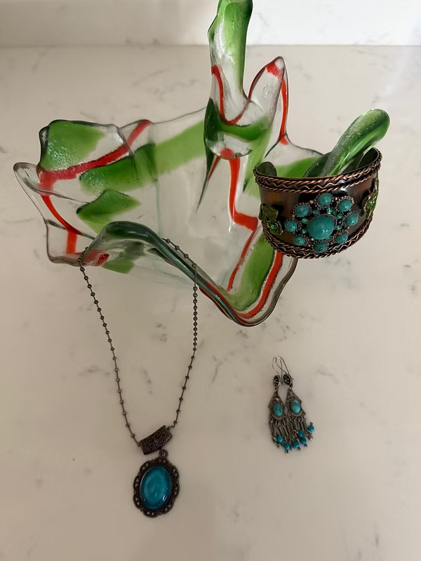 Vintage Turkuaz Taşlı Kolye