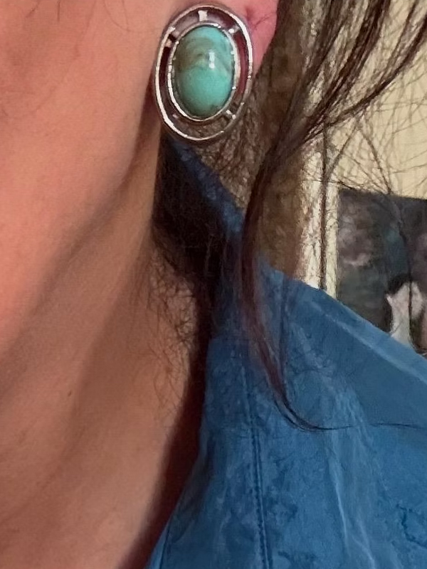 Vintage Turkuaz Silver Oval Küpe