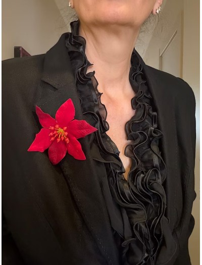 Vintage 80s Çiçek Figürlü Kumaş Broş