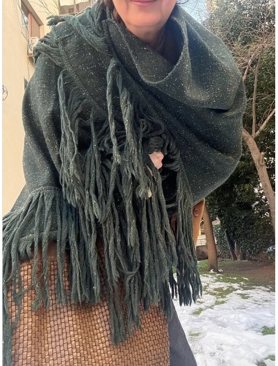 Vintage İtalyan Püsküllü Yün Şal