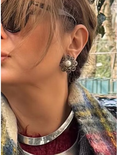 Vintage İncili Gümüş Küpe