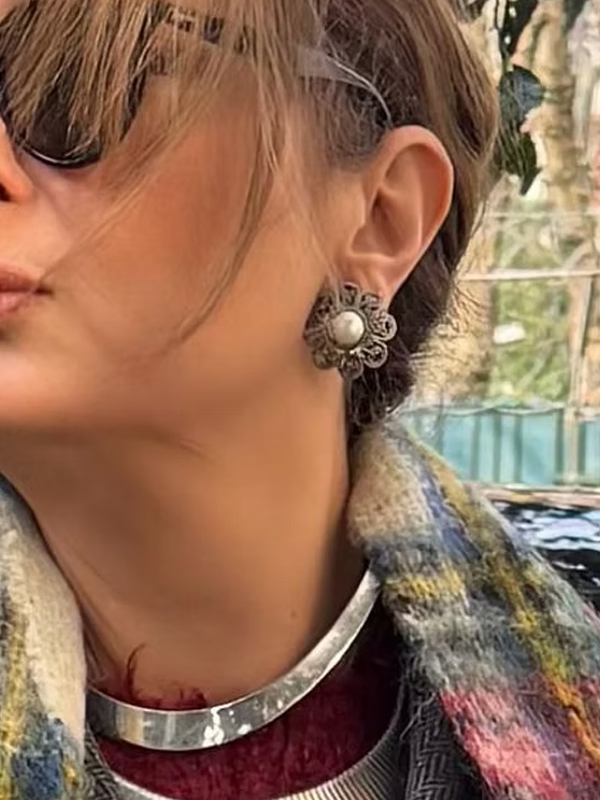 Vintage İncili Gümüş Küpe