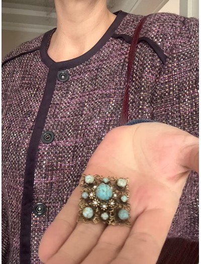 Vintage 60’lar turkuaz antik broş Vintage 60’lar turkuaz antik broş