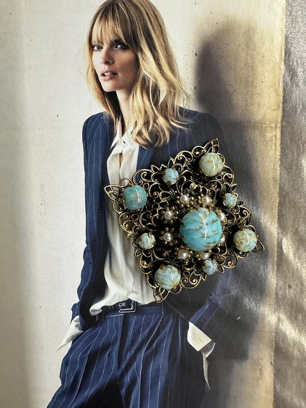 Vintage 60’lar turkuaz antik broş
