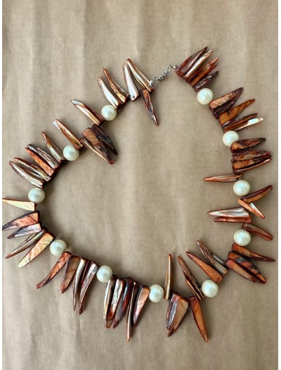 Vintage Renkli Sedef ve İncili kolye