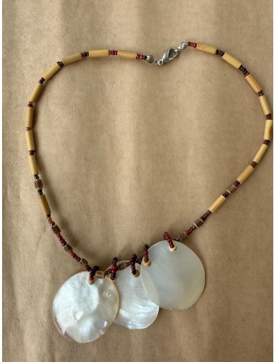 Vintage ahşap boncuklu sedef kolye