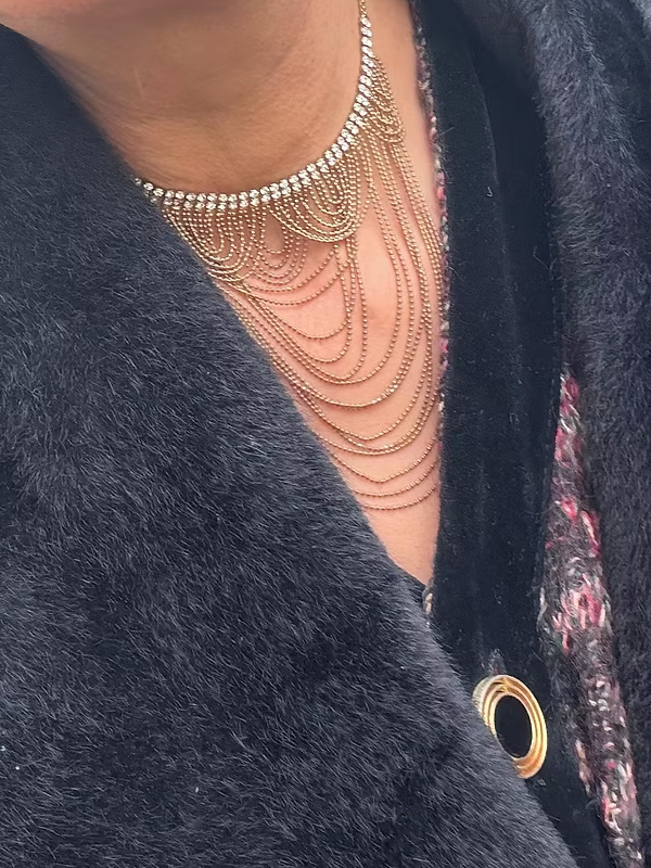 Vintage 70s taşlı zincir kolye