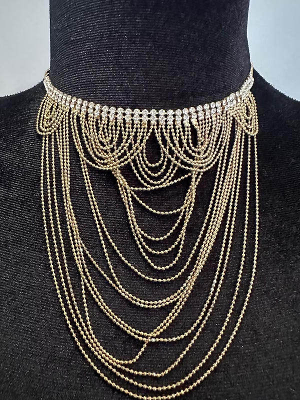 Vintage 70s taşlı zincir kolye