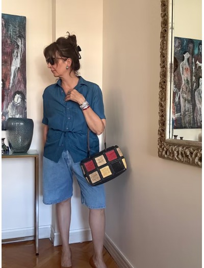 Vintage Hasır Patchwork Çanta