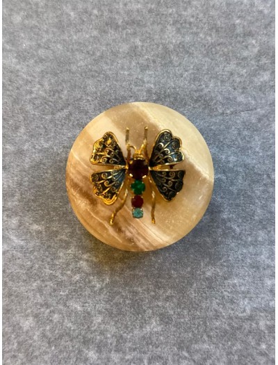 Vintage Paris Gold Zümrüt & Yakut Taşlı Kelebek Broş