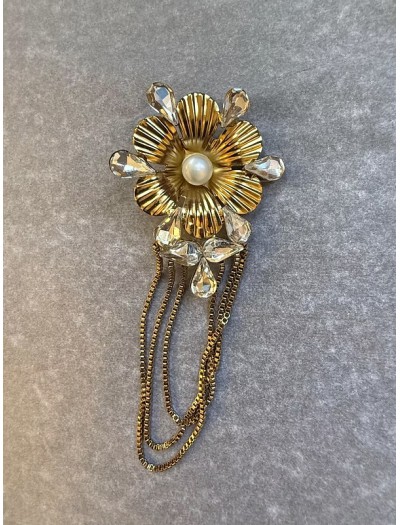 Vintage Germany Gold Taşlı ve İncili Broş