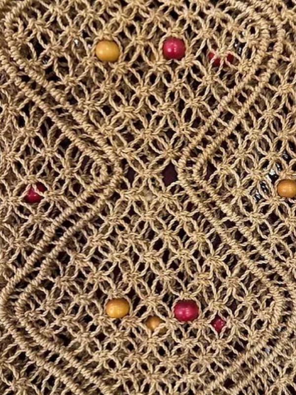 Vintage Boncuklu Hasır Çanta