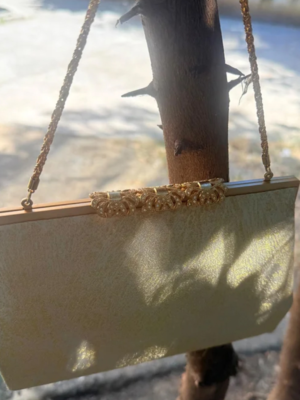 Vintage saten kumaş taş tokalı çanta