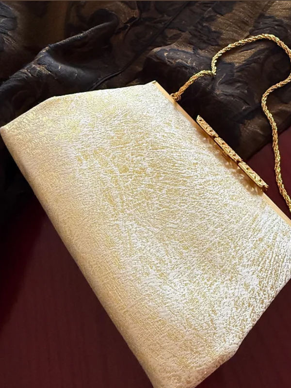 Vintage saten kumaş taş tokalı çanta