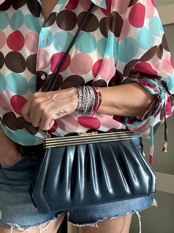 Vintage 80'ler  Lacivert Deri Çanta