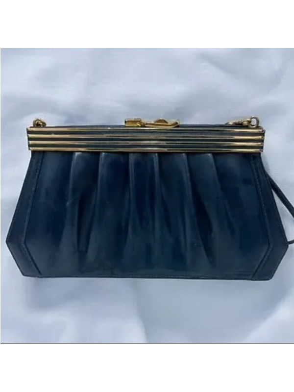 Vintage 80'ler  Lacivert Deri Çanta