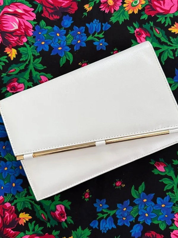 Vintage Beyaz Sedefli Deri Çanta