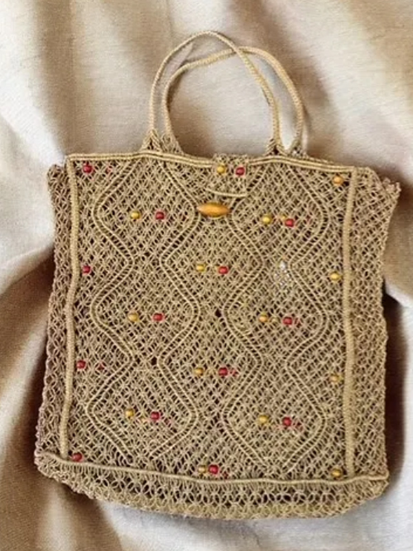 Vintage Boncuklu Hasır Çanta